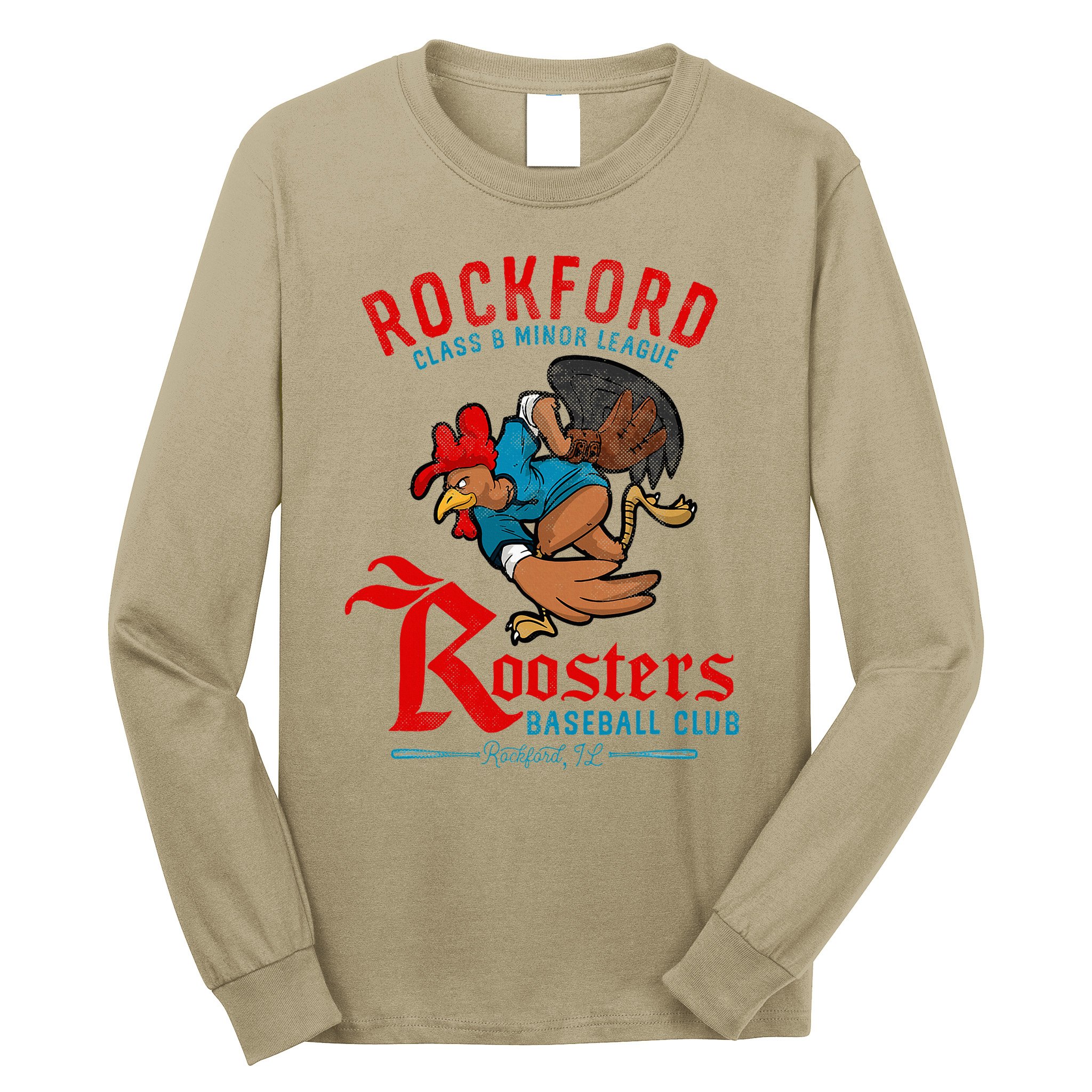 Rockford Roosters Retro Minor League Baseball Long Sleeve Shirt