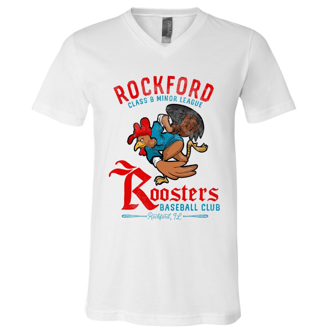 Rockford Roosters Retro Minor League Baseball V-Neck T-Shirt