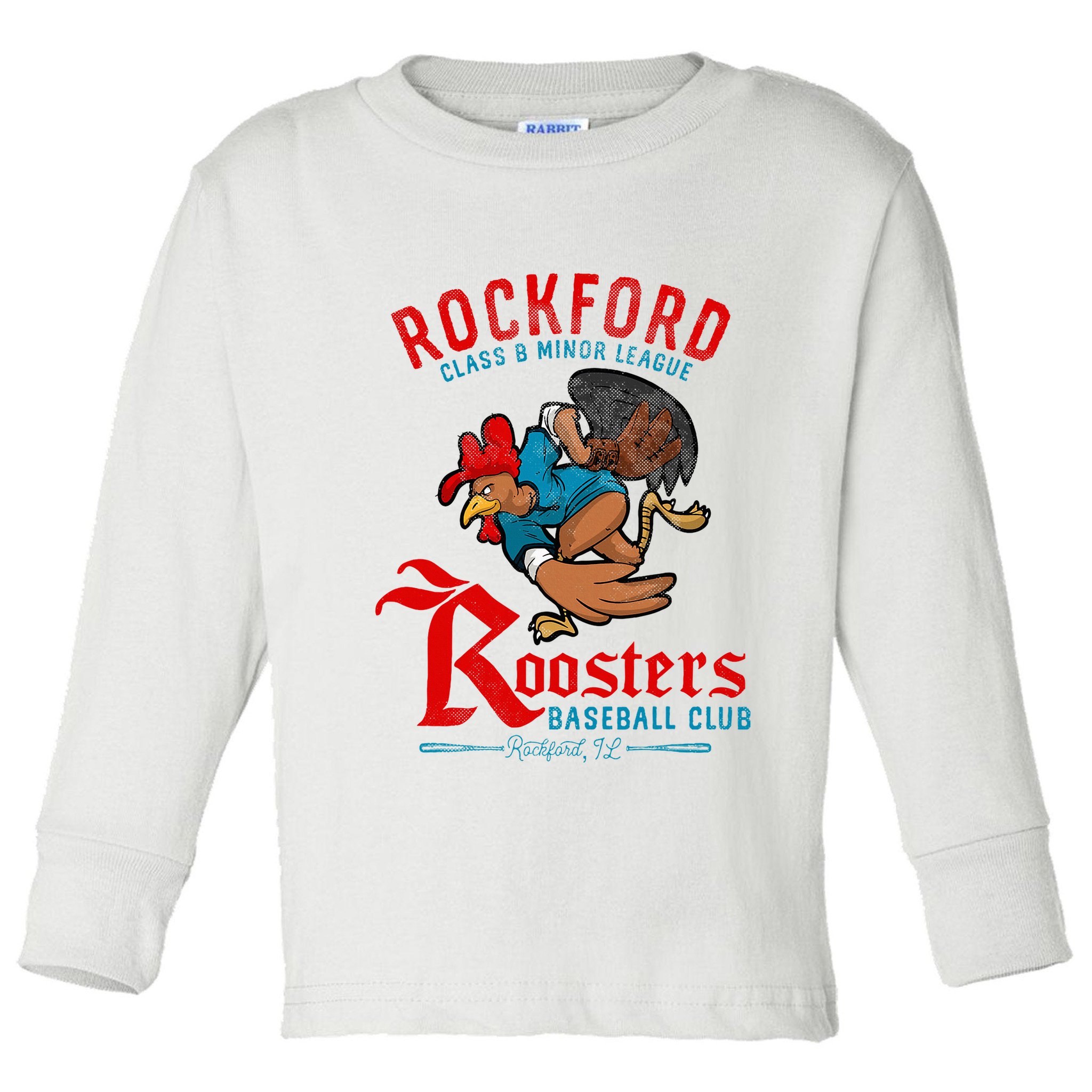 Rockford Roosters Retro Minor League Baseball Toddler Long Sleeve Shirt