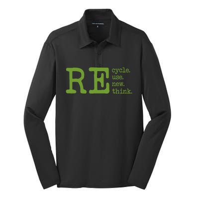 Recycle Reuse Renew Rethink Earth Day Environmental Activism Silk Touch Performance Long Sleeve Polo