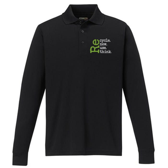 Recycle Reuse Renew Rethink Earth Day Environmental Activism Performance Long Sleeve Polo