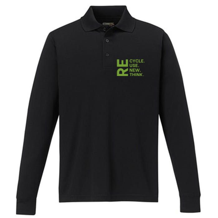 Recycle Reuse Renew Rethink Earth Day Environmental Activism Performance Long Sleeve Polo