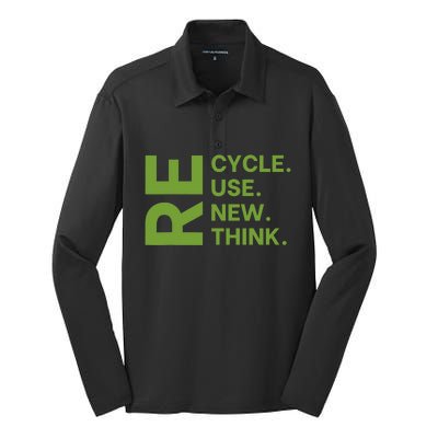 Recycle Reuse Renew Rethink Earth Day Environmental Activism Silk Touch Performance Long Sleeve Polo