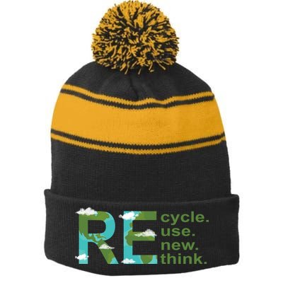 Recycle Reuse Renew Rethink Earth Day Stripe Pom Pom Beanie