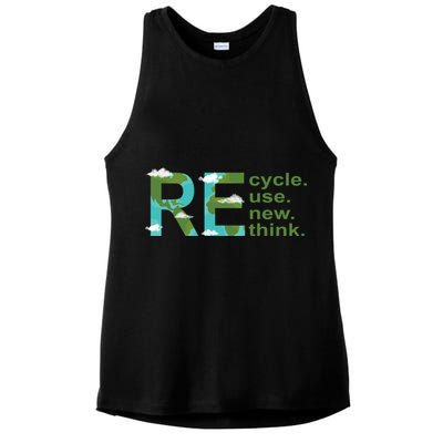 Recycle Reuse Renew Rethink Earth Day Ladies PosiCharge Tri-Blend Wicking Tank