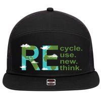 Recycle Reuse Renew Rethink Earth Day 7 Panel Mesh Trucker Snapback Hat