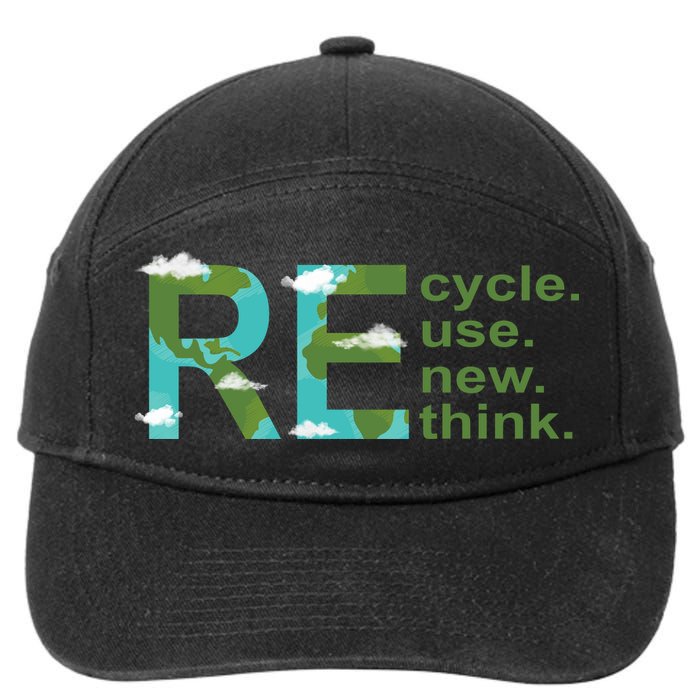 Recycle Reuse Renew Rethink Earth Day 7-Panel Snapback Hat