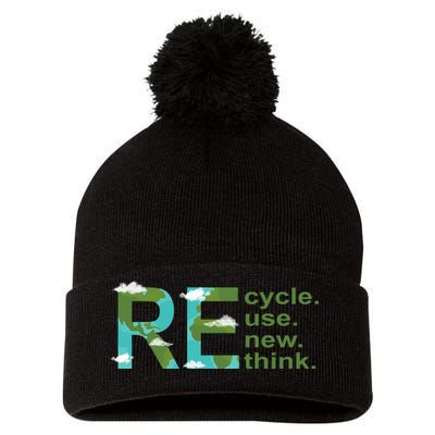 Recycle Reuse Renew Rethink Earth Day Pom Pom 12in Knit Beanie