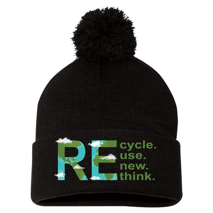 Recycle Reuse Renew Rethink Earth Day Pom Pom 12in Knit Beanie