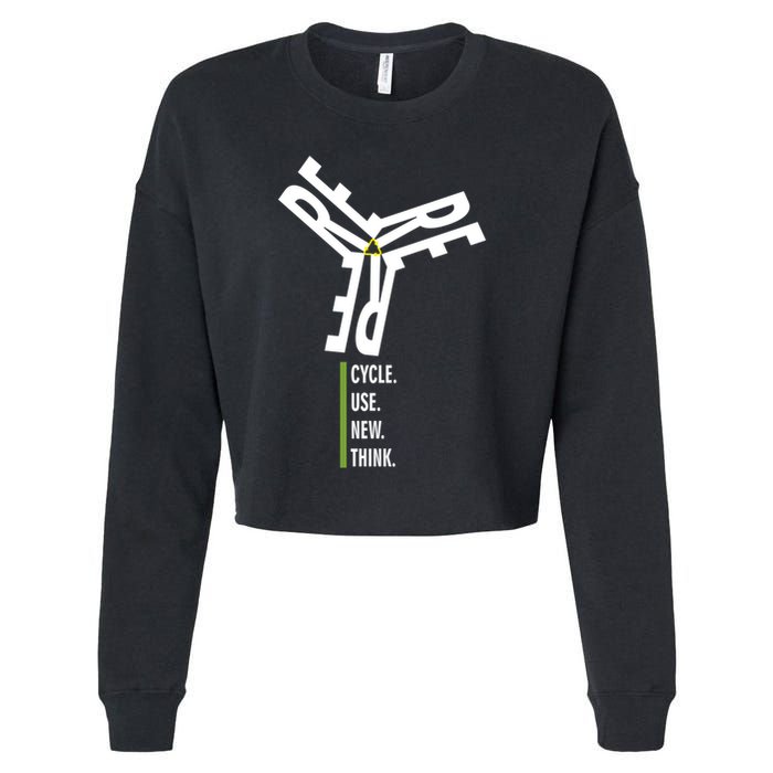 Recycle Reuse Renew Rethink Wind Turbine Wind Enerergy Gift Cropped Pullover Crew