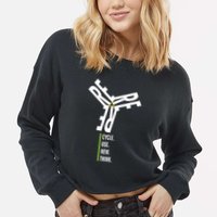 Recycle Reuse Renew Rethink Wind Turbine Wind Enerergy Gift Cropped Pullover Crew