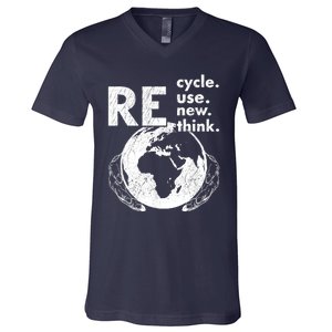 Recycle Reuse Renew Rethink Earth Day Design V-Neck T-Shirt