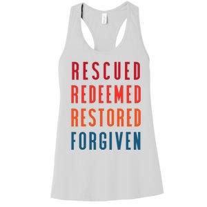 Rescued, Redeemed, Restored, Forgiven Religious Christian Women's Racerback Tank