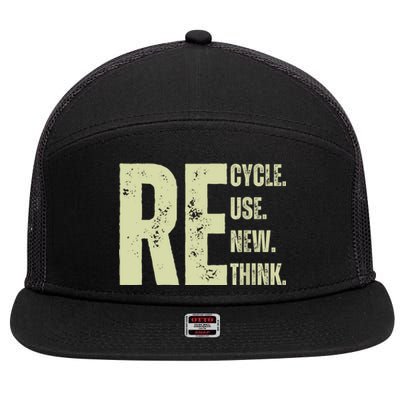 Recycle Reuse Renew Rethink 7 Panel Mesh Trucker Snapback Hat