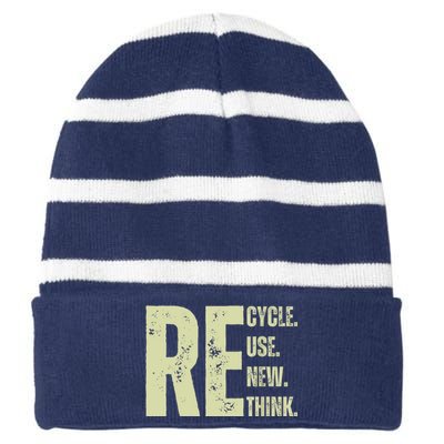 Recycle Reuse Renew Rethink Striped Beanie with Solid Band