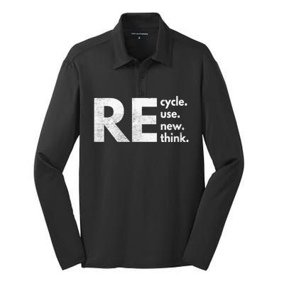 Recycle Reuse Renew Rethink Crisis Environmental Activism Silk Touch Performance Long Sleeve Polo