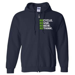 Recycle Reuse Renew Rethink Earth Day Environmental Activism Full Zip Hoodie