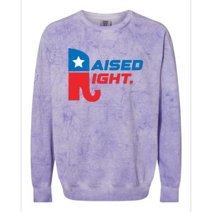 Raised Right Republican Elephant Retro Style Distressed Gift Colorblast Crewneck Sweatshirt