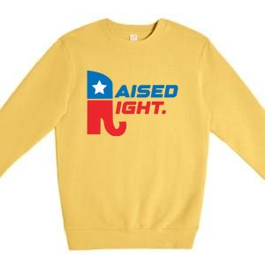 Raised Right Republican Elephant Retro Style Distressed Gift Premium Crewneck Sweatshirt