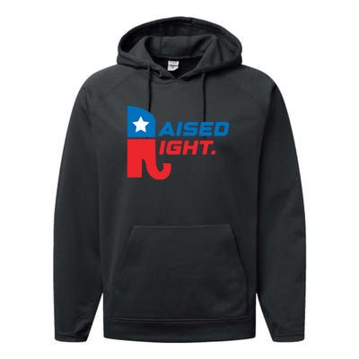 Raised Right Republican Elephant Retro Style Distressed Gift Performance Fleece Hoodie