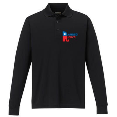 Raised Right Republican Elephant Retro Style Distressed Gift Performance Long Sleeve Polo