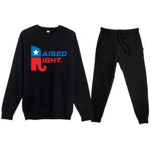 Raised Right Republican Elephant Retro Style Distressed Gift Premium Crewneck Sweatsuit Set