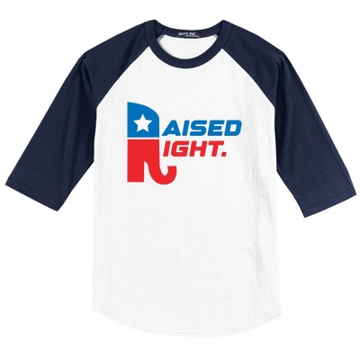 Raised Right Republican Elephant Retro Style Distressed Gift Baseball Sleeve Shirt