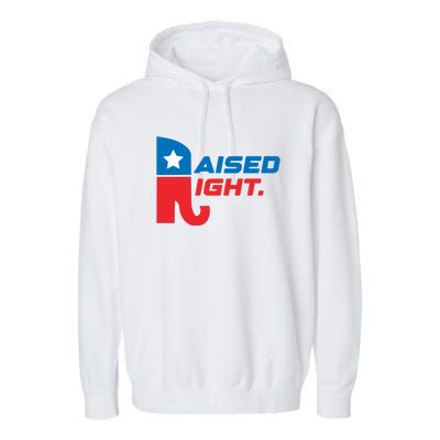 Raised Right Republican Elephant Retro Style Distressed Gift Garment-Dyed Fleece Hoodie