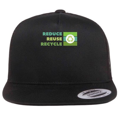 Reduce Reuse Recycle Eco Friendly Design for Earth Day 2025 Flat Bill Trucker Hat