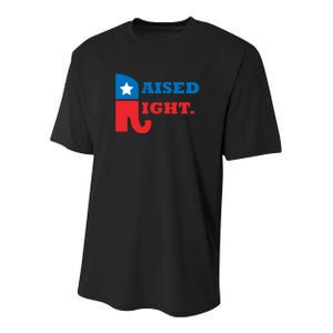 Raised Right Republican Elephant Retro Style Distressed Gift Youth Performance Sprint T-Shirt