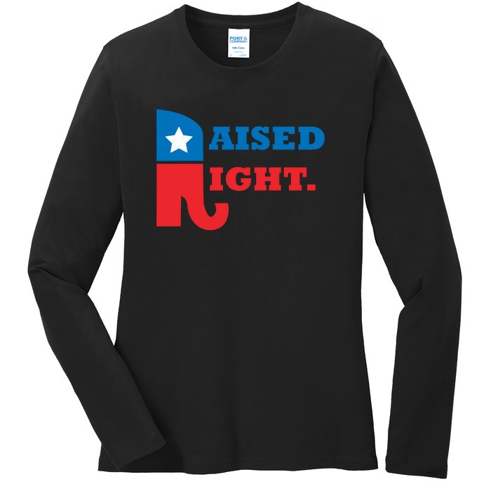 Raised Right Republican Elephant Retro Style Distressed Gift Ladies Long Sleeve Shirt