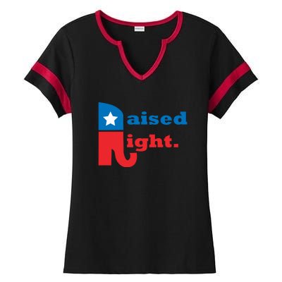 Raised Right Republican Elephant Retro Style Distressed Gift Ladies Halftime Notch Neck Tee