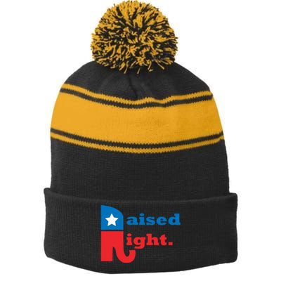 Raised Right Republican Elephant Retro Style Distressed Gift Stripe Pom Pom Beanie