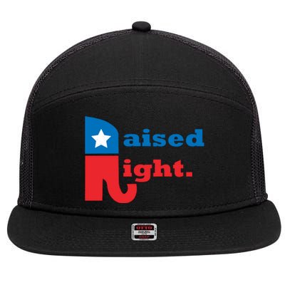 Raised Right Republican Elephant Retro Style Distressed Gift 7 Panel Mesh Trucker Snapback Hat