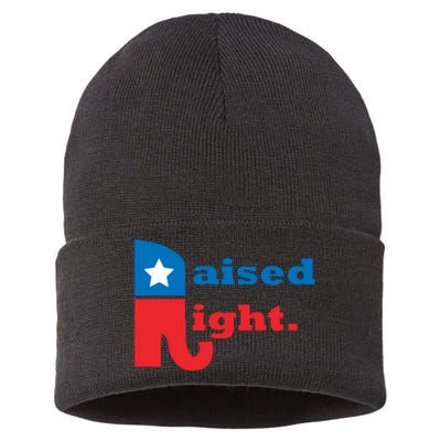 Raised Right Republican Elephant Retro Style Distressed Gift Sustainable Knit Beanie