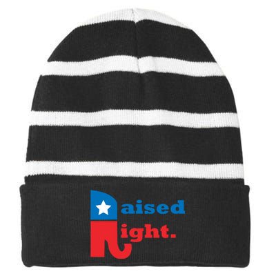 Raised Right Republican Elephant Retro Style Distressed Gift Striped Beanie with Solid Band