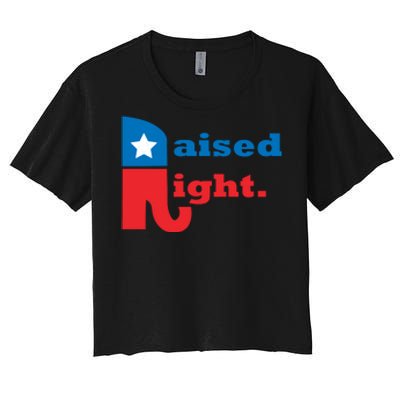 Raised Right Republican Elephant Retro Style Distressed Gift Women's Crop Top Tee