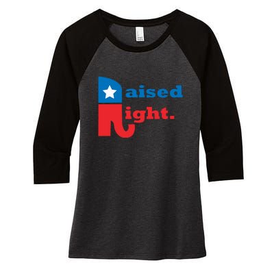 Raised Right Republican Elephant Retro Style Distressed Gift Women's Tri-Blend 3/4-Sleeve Raglan Shirt