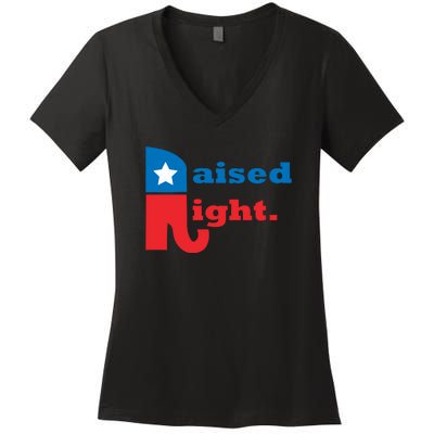 Raised Right Republican Elephant Retro Style Distressed Gift Women's V-Neck T-Shirt