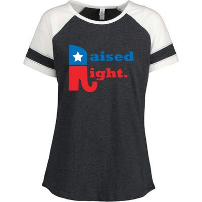 Raised Right Republican Elephant Retro Style Distressed Gift Enza Ladies Jersey Colorblock Tee