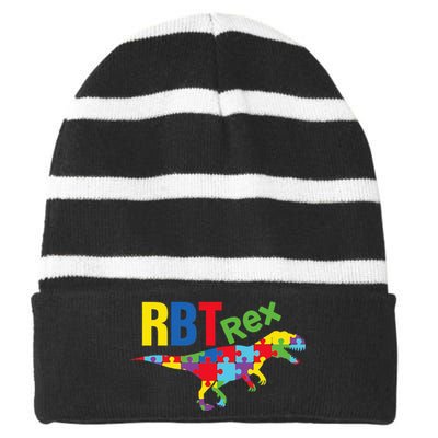 RBT Rex Registered Behavior Technician Autism ABA Therapist Striped Beanie with Solid Band