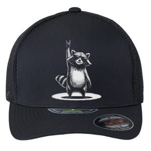 Retro Raccoon Rock Music Flexfit Unipanel Trucker Cap