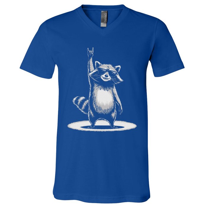 Retro Raccoon Rock Music V-Neck T-Shirt