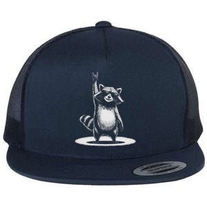 Retro Raccoon Rock Music Flat Bill Trucker Hat