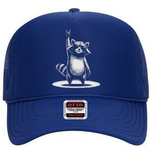 Retro Raccoon Rock Music High Crown Mesh Back Trucker Hat