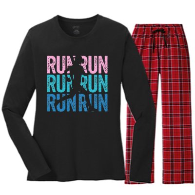 Retro RUN Runner Jogger Marathon Vintage For Women Women's Long Sleeve Flannel Pajama Set 