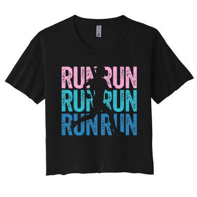 Retro RUN Runner Jogger Marathon Vintage For Women Women's Crop Top Tee