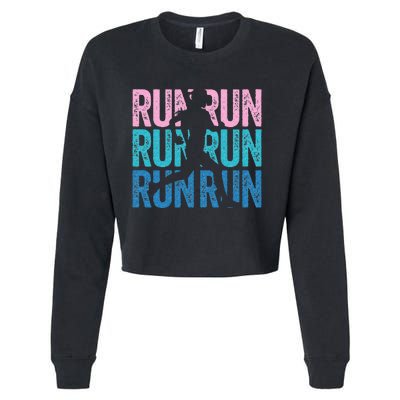 Retro RUN Runner Jogger Marathon Vintage For Women Cropped Pullover Crew