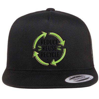 Reduce Reuse Recycle Earth Day Save The Earth Flat Bill Trucker Hat