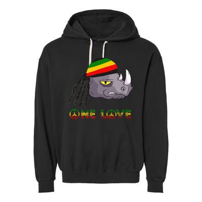 Rasta Rhino Reggae One Love Rastafarian Roots Jamaican Pride Garment-Dyed Fleece Hoodie